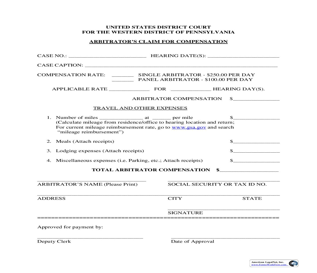 Arbitrators Claim For Compensation | Pdf Fpdf Doc Docx | Pennsylvania