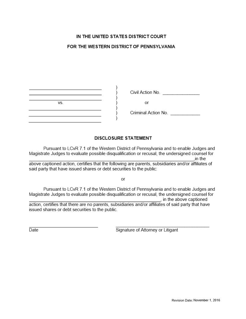 Disclosure Statement | Pdf Fpdf Doc Docx | Pennsylvania