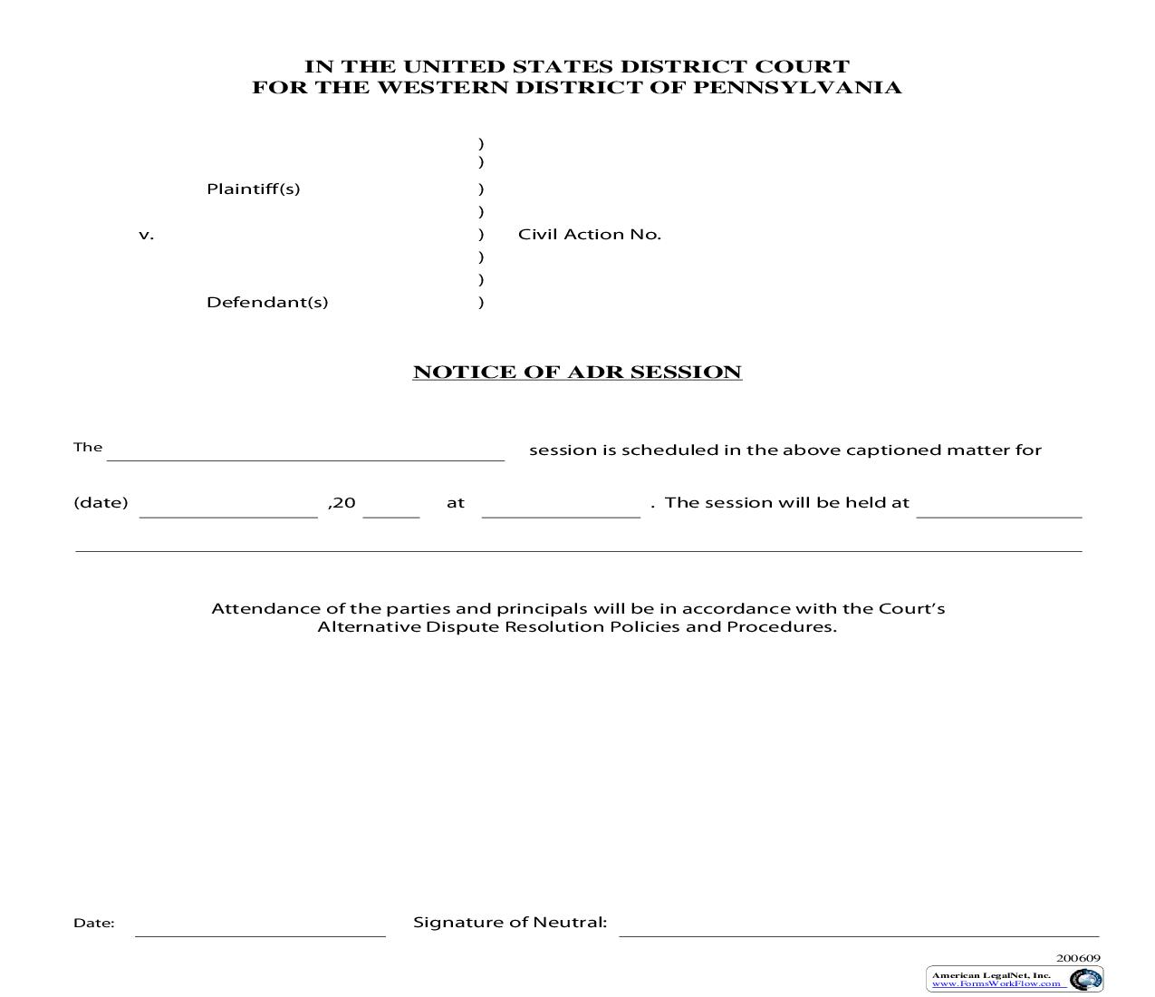 Notice Of ADR Session | Pdf Fpdf Doc Docx | Pennsylvania