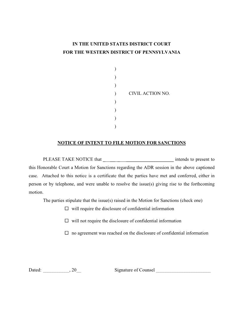 Notice Of Intent To File Motion For Sanctions | Pdf Fpdf Docx | Pennsylvania