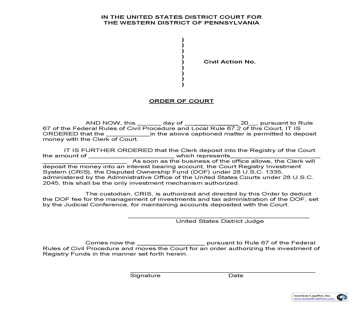 Order Of Court (Disputed Ownership Funds) | Pdf Fpdf Doc Docx | Pennsylvania