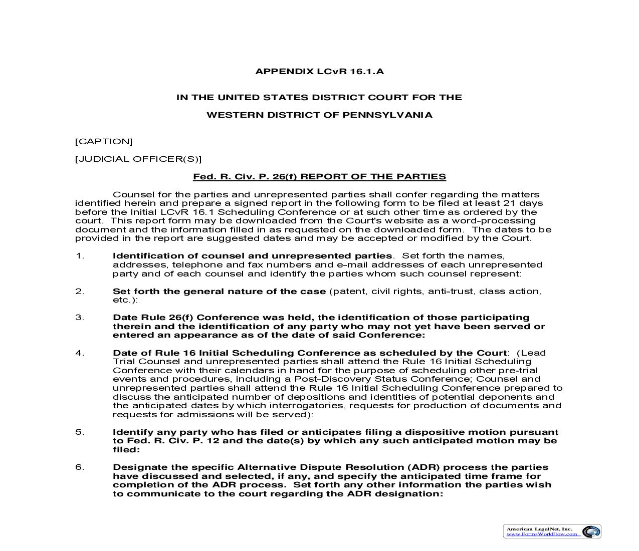 Report Of Parties 26(f) | Pdf Fpdf Doc Docx | Pennsylvania