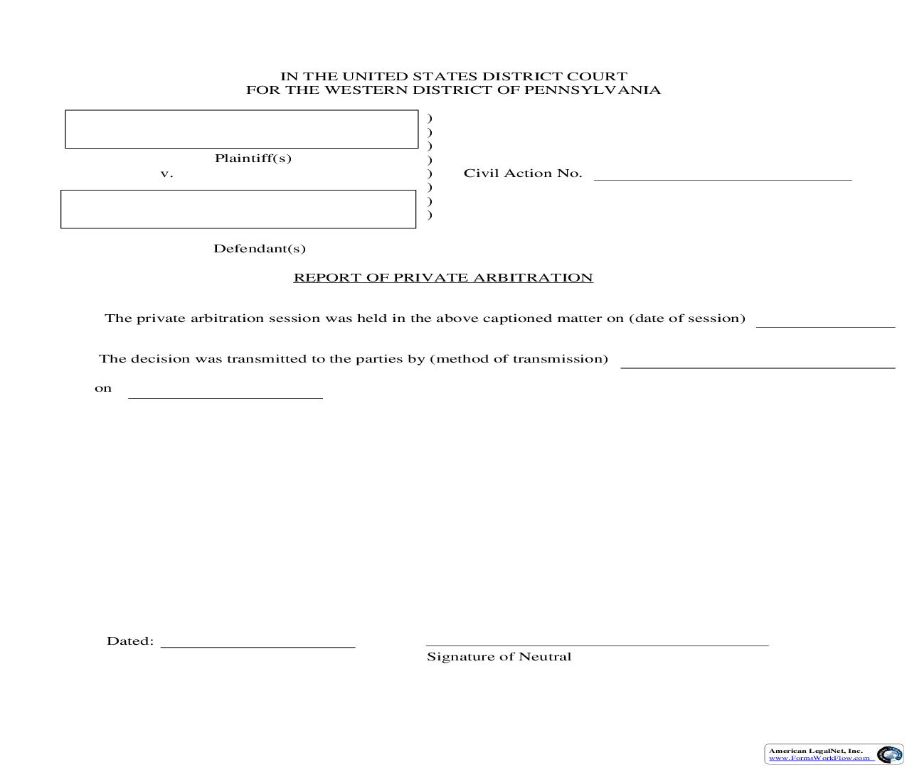 Report Of Private Arbitration | Pdf Fpdf Doc Docx | Pennsylvania