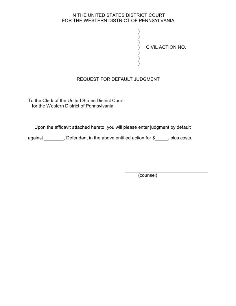 Request For Default Judgment | Pdf Fpdf Docx | Pennsylvania