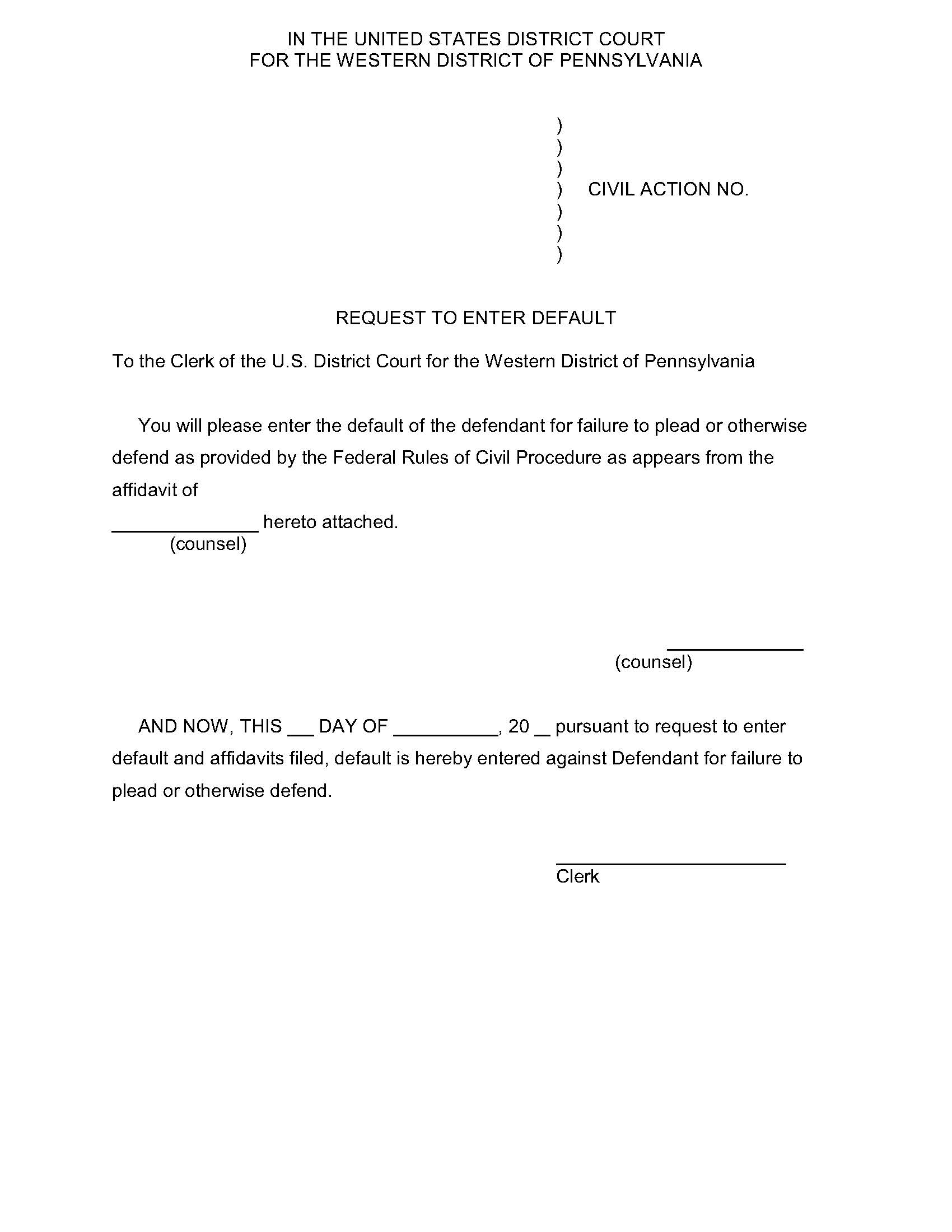 Request To Enter Default | Pdf Fpdf Docx | Pennsylvania