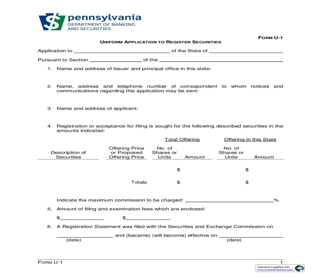Uniform Application To Register Securities {U1} | Pdf Fpdf Doc Docx | Pennsylvania