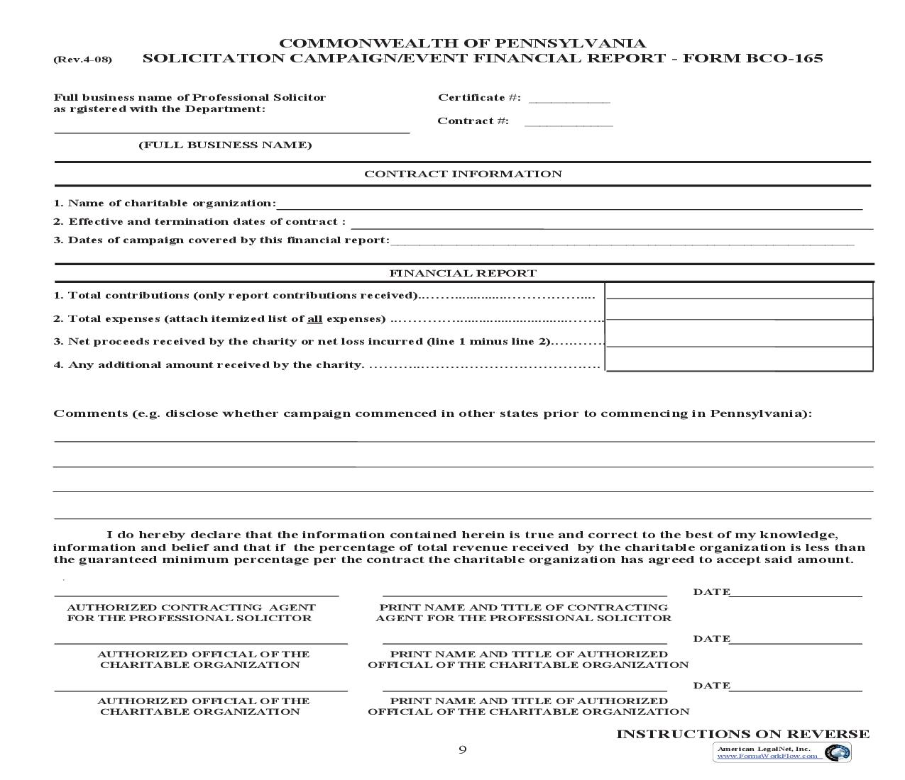 Solicitation Campaign {BCO-165} | Pdf Fpdf Doc Docx | Pennsylvania