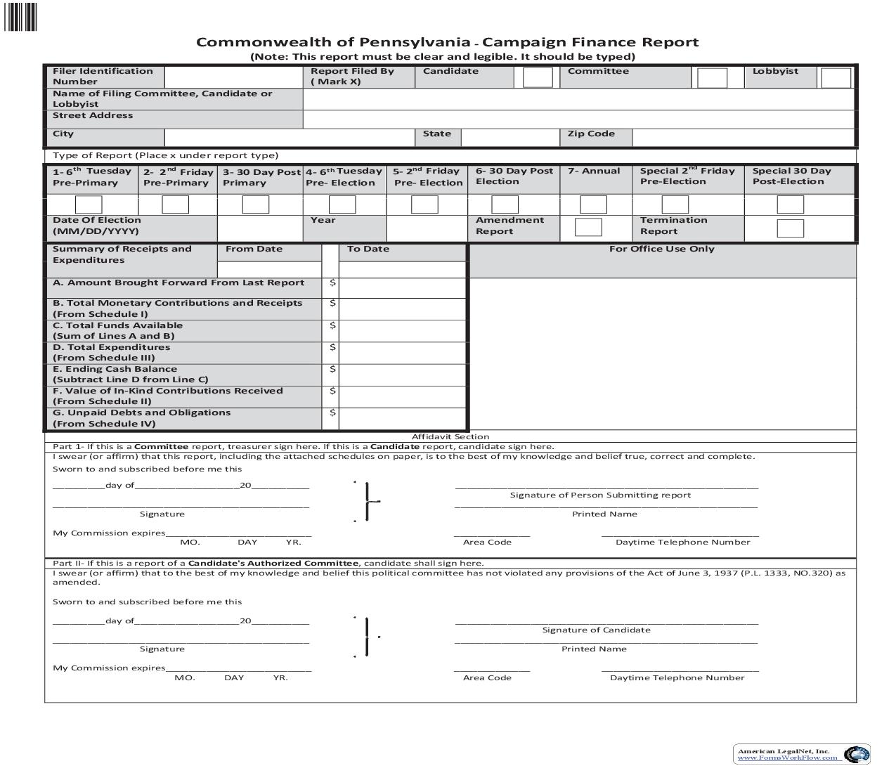 Campaign Finance Report | Pdf Fpdf Doc Docx | Pennsylvania