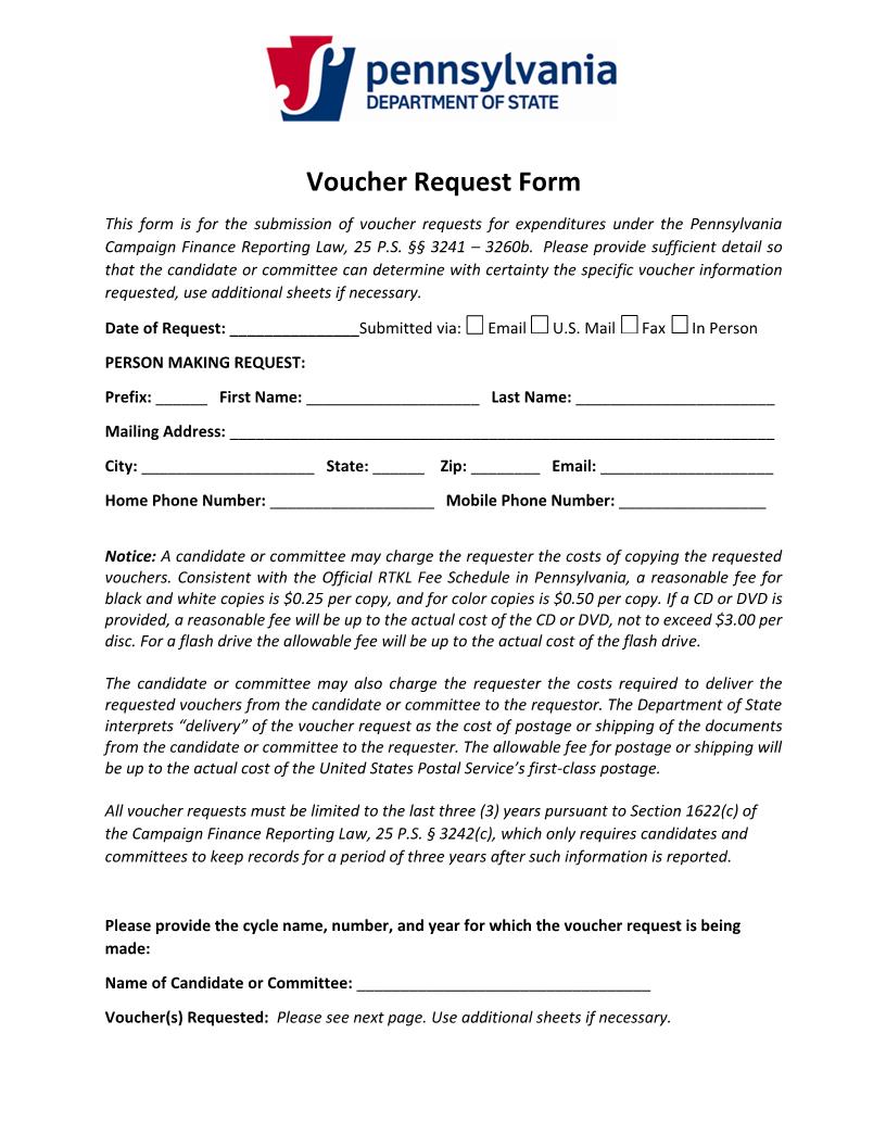 Voucher Request Form | Pdf Fpdf Docx | Pennsylvania