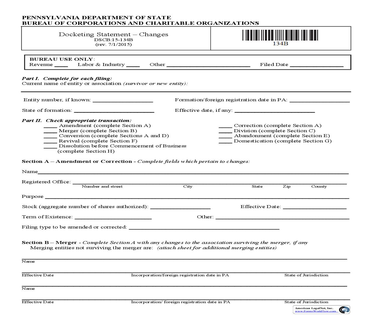Docketing Statement (Changes) {DSCB 15-134B} | Pdf Fpdf Doc Docx | Pennsylvania