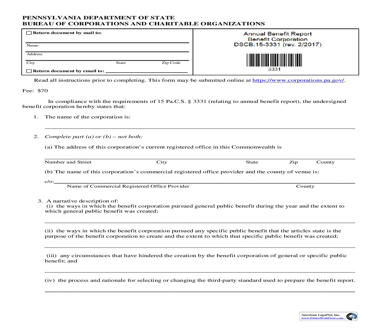 Annual Benefit Report {DSCB 15-3331} | Pdf Fpdf Doc Docx | Pennsylvania