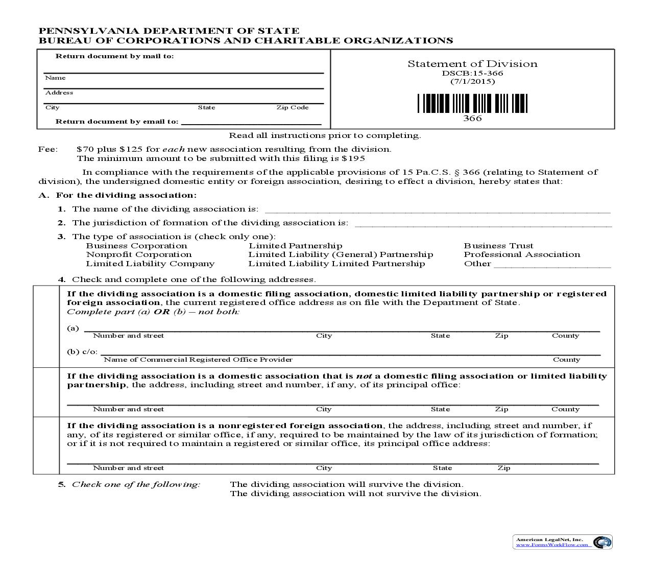 Statement Of Division {DSCB 15-366} | Pdf Fpdf Doc Docx | Pennsylvania