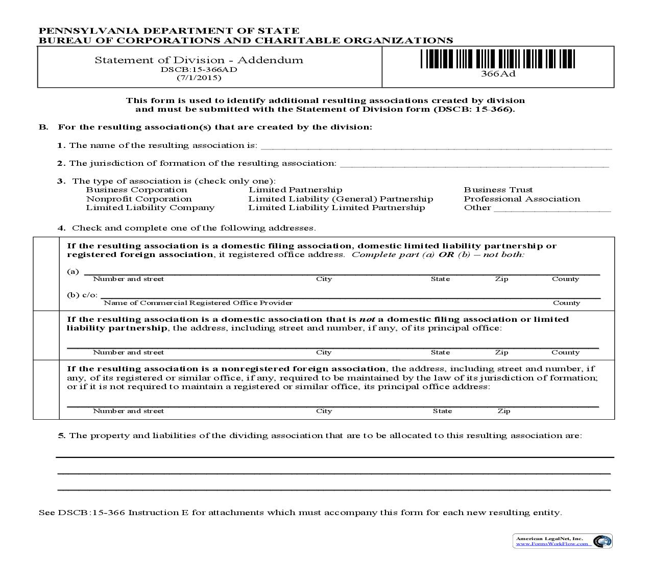 Statement Of Division Addendum {DSCB 15-366AD} | Pdf Fpdf Doc Docx | Pennsylvania