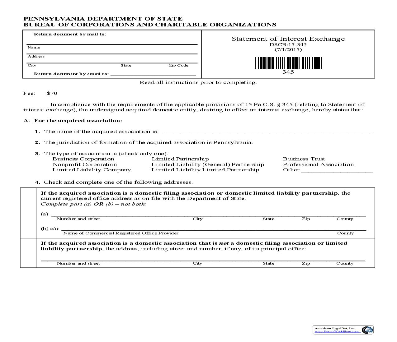Statement Of Interest Exchange {DSCB 15-345} | Pdf Fpdf Doc Docx | Pennsylvania