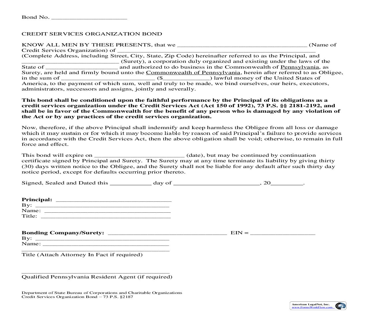 Credit Services Organization Bond | Pdf Fpdf Doc Docx | Pennsylvania