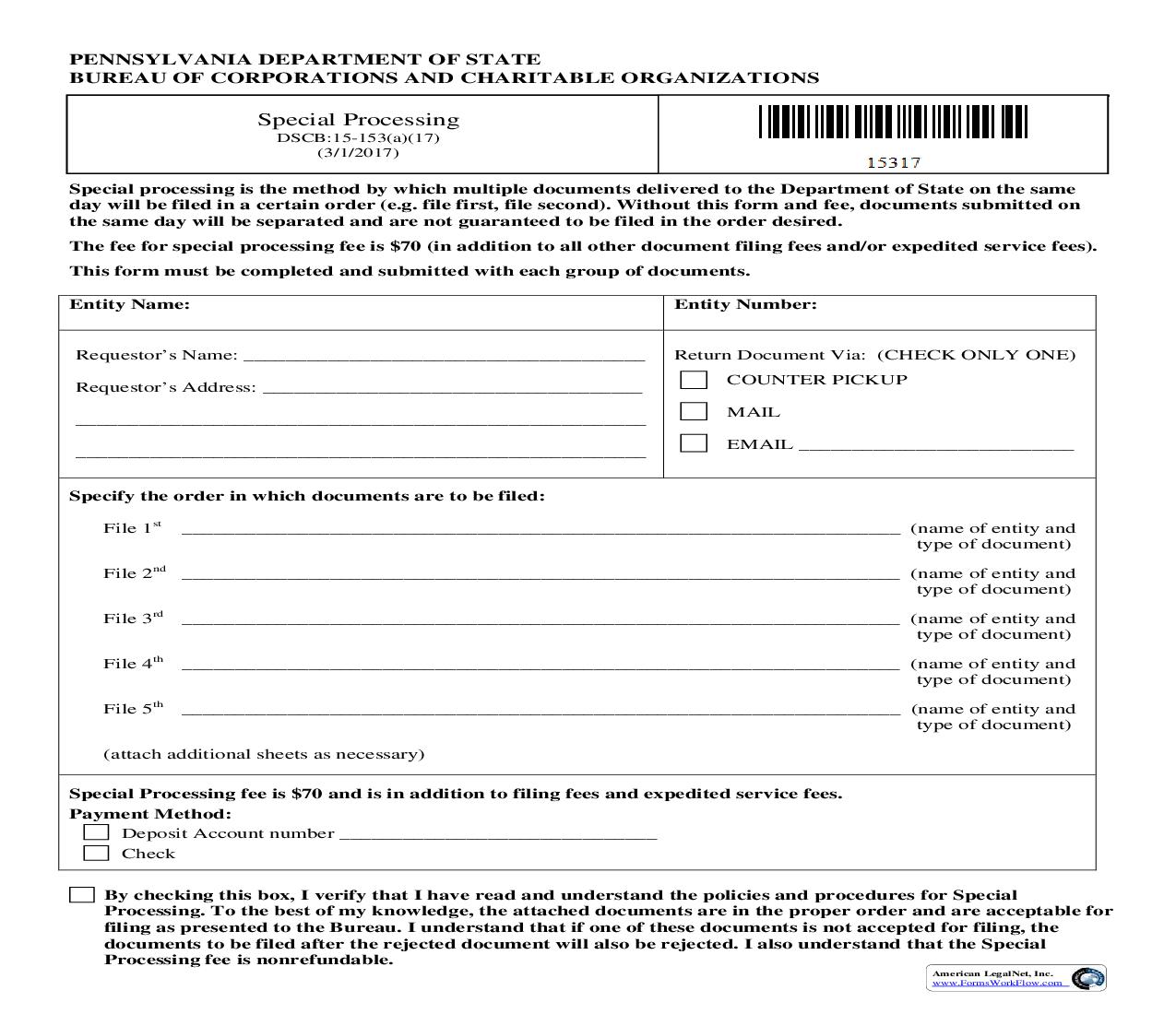 Special Processing {DSCB 15-153(a)(17)} | Pdf Fpdf Doc Docx | Pennsylvania
