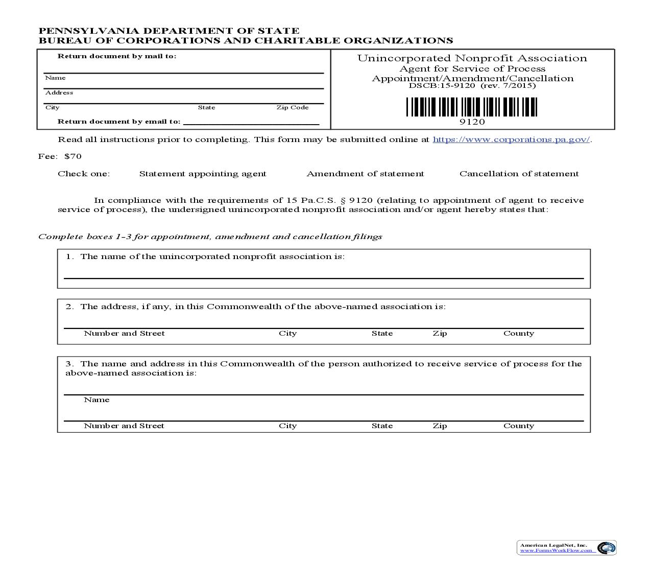 Agent For Service Of Process {DSCB 15-9120} | Pdf Fpdf Doc Docx | Pennsylvania
