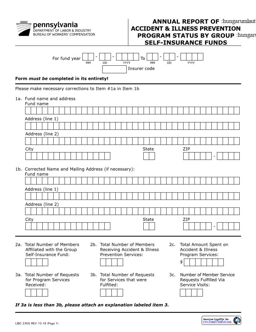 Annual Report Of Accident And Illness Prevention Program Status {LIBC-230G} | Pdf Fpdf Docx | Pennsylvania