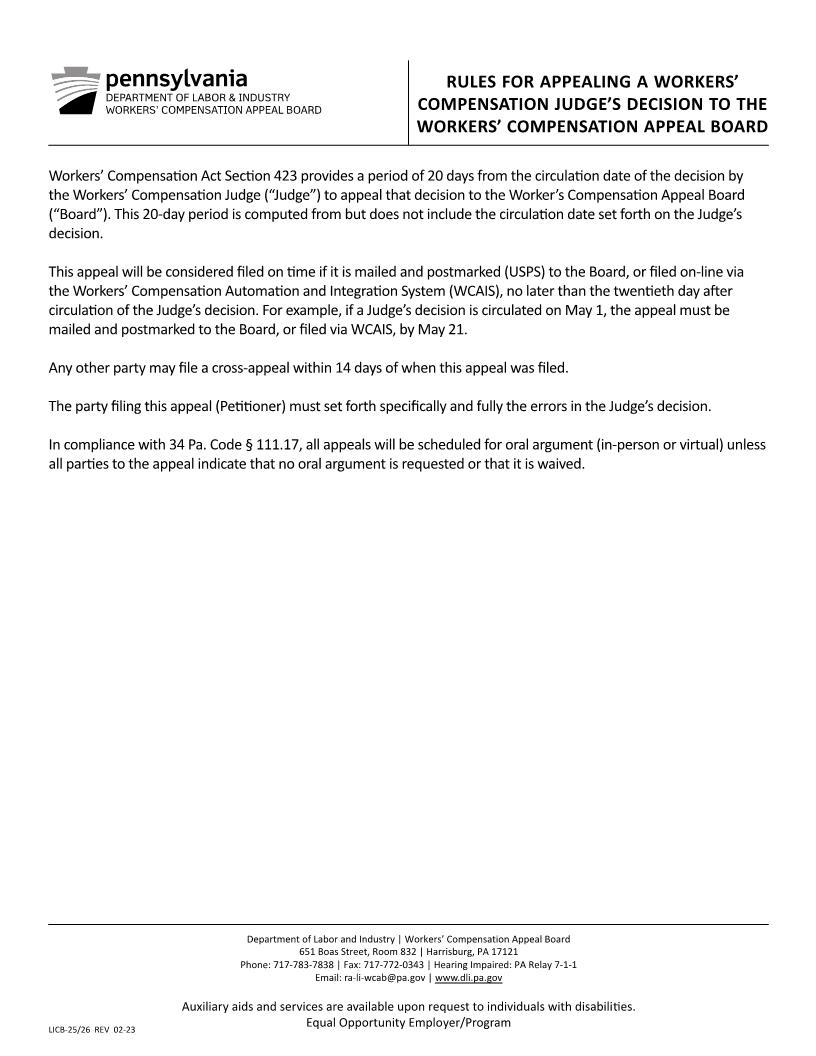 Appeal From Judges Finding Of Fact {LIBC-25-26} | Pdf Fpdf Docx | Pennsylvania