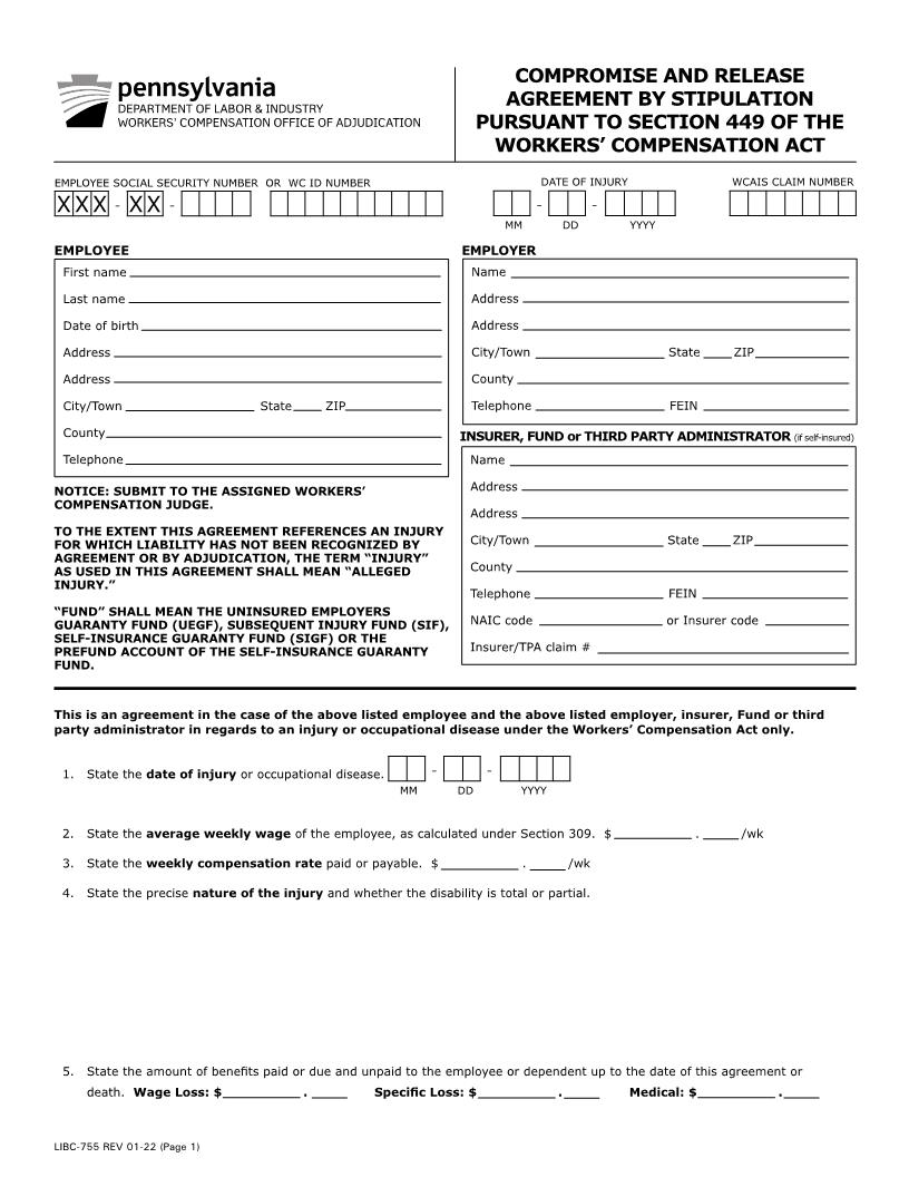 Compromise And Release Agreement {LIBC-755} | Pdf Fpdf Docx | Pennsylvania