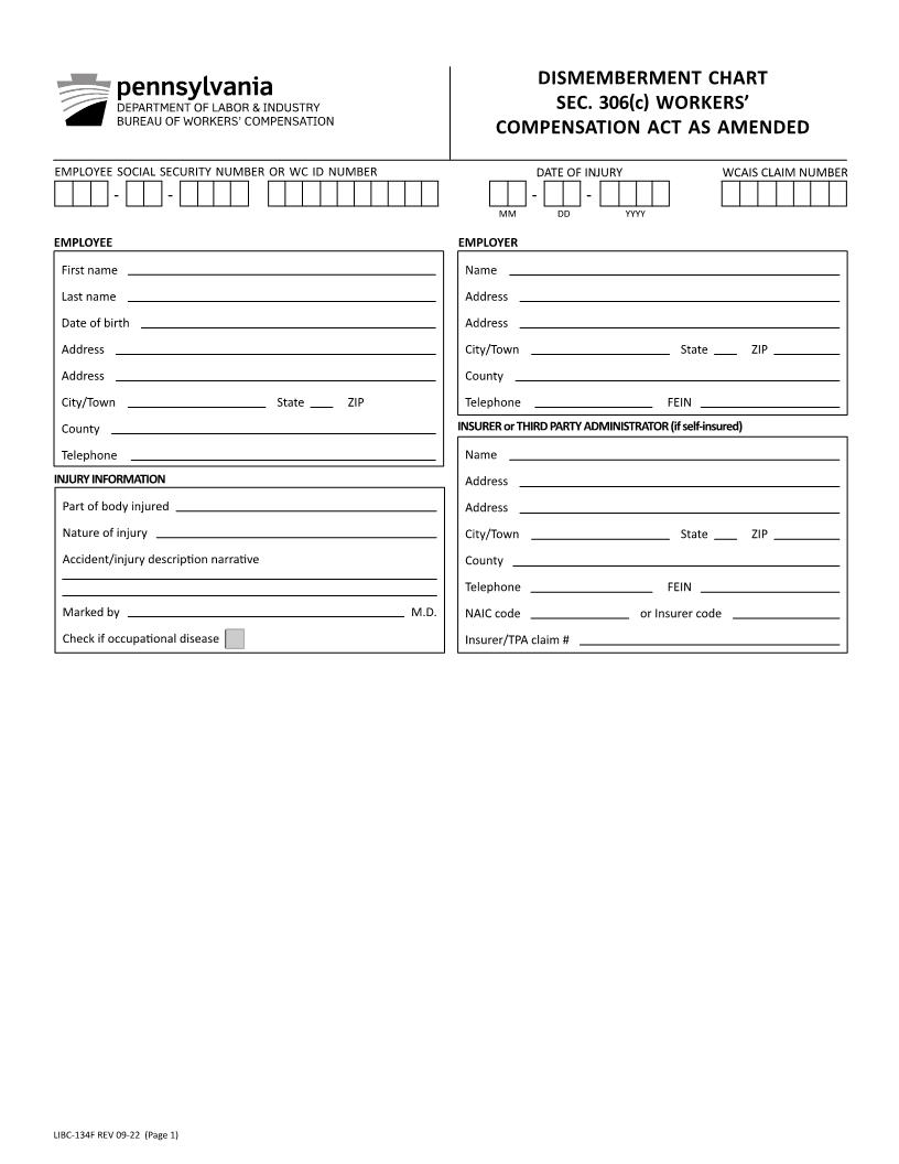 Dismemberment Chart (Foot) {LIBC-134F} | Pdf Fpdf Docx | Pennsylvania