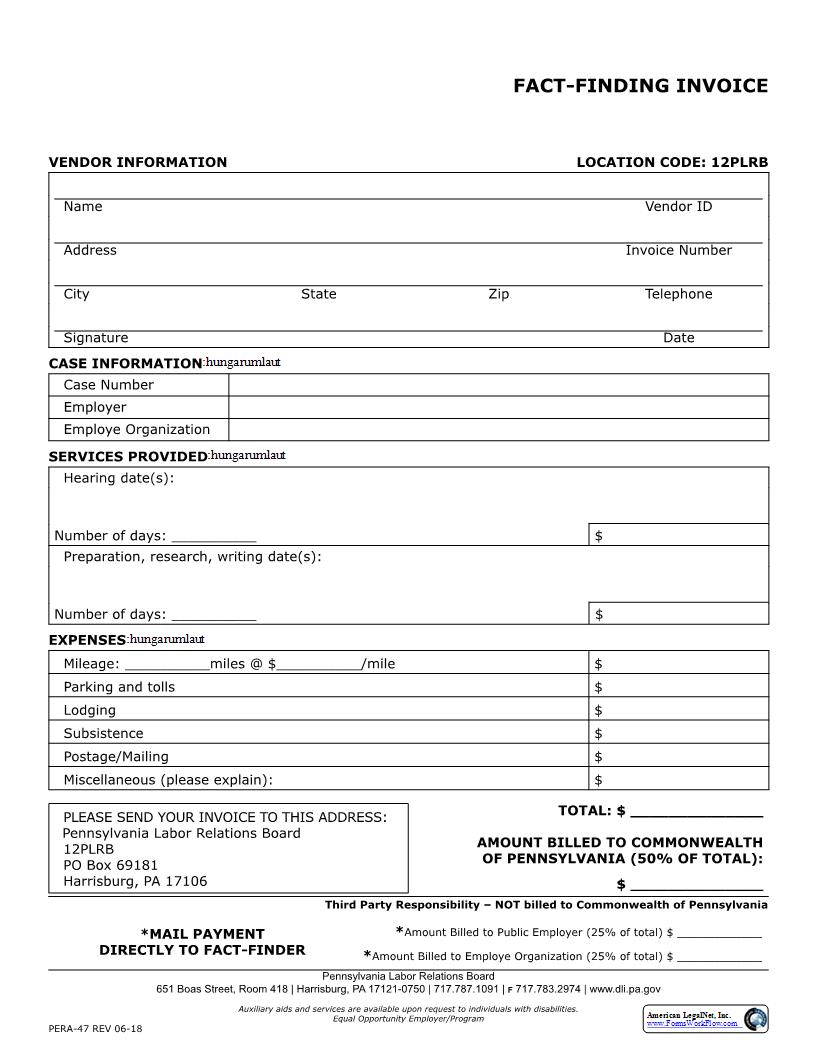 Fact Finding Invoice {PERA-47} | Pdf Fpdf Docx | Pennsylvania
