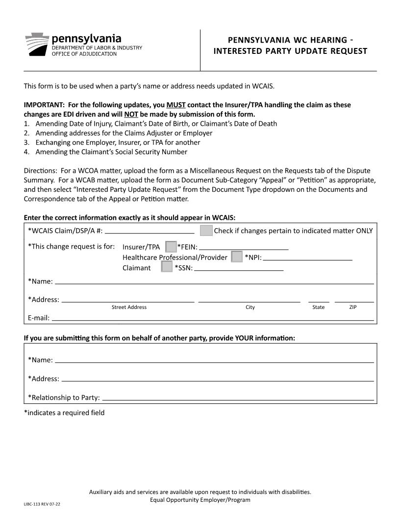 Interested Party Update Request {LIBC-113} | Pdf Fpdf Doc Docx | Pennsylvania
