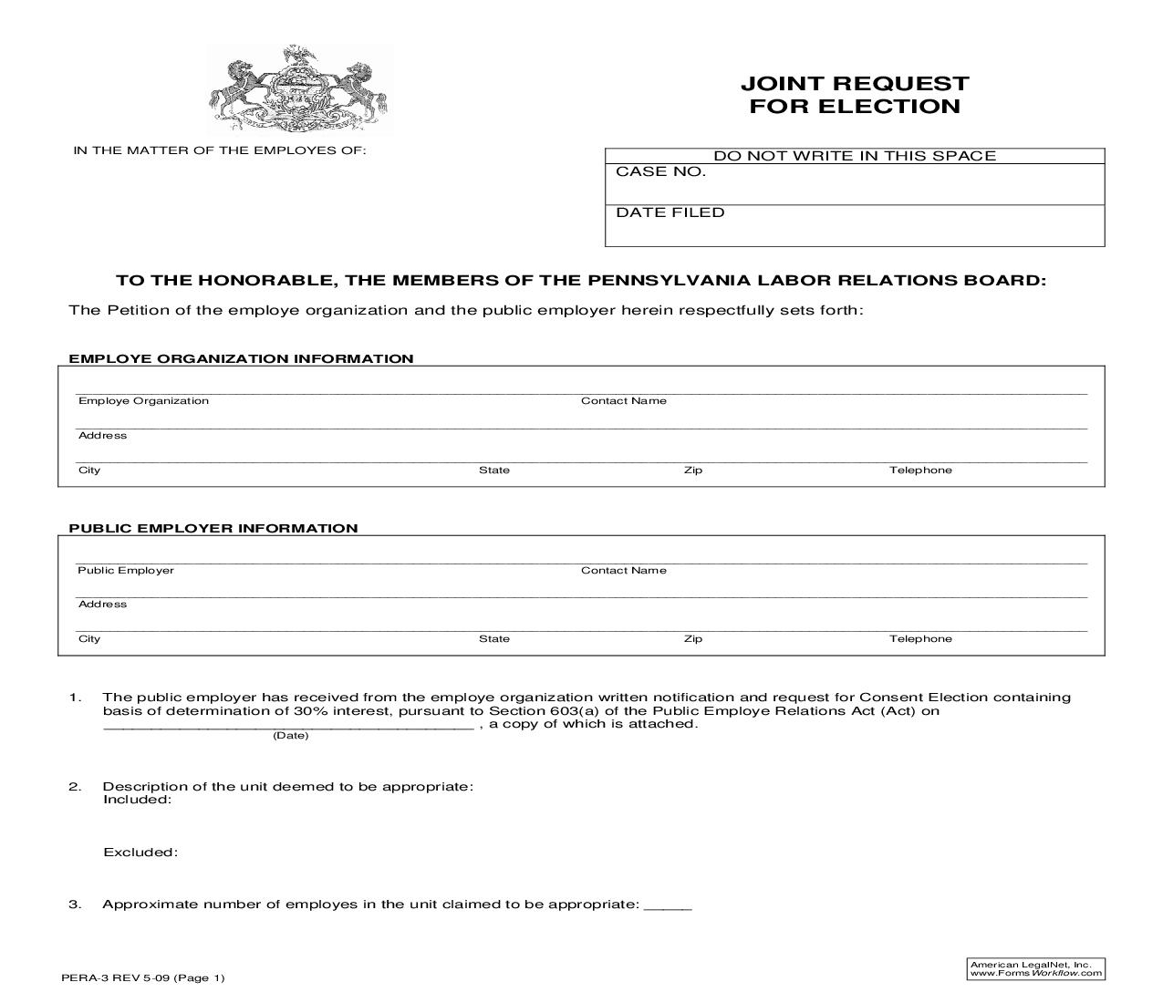 Joint Election Request {PERA-3} | Pdf Fpdf Doc Docx | Pennsylvania