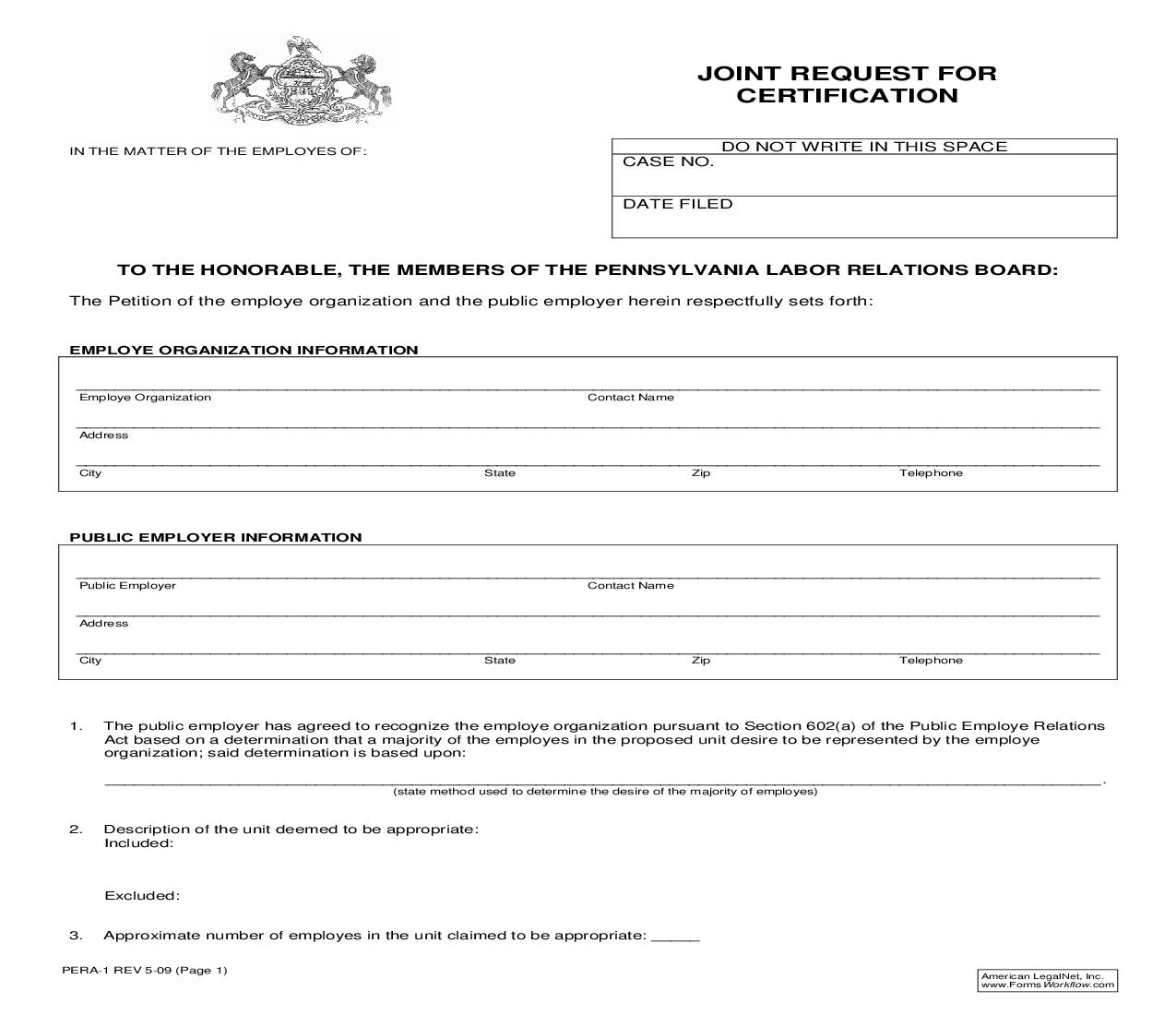 Joint Request For Certification {PERA-1} | Pdf Fpdf Doc Docx | Pennsylvania