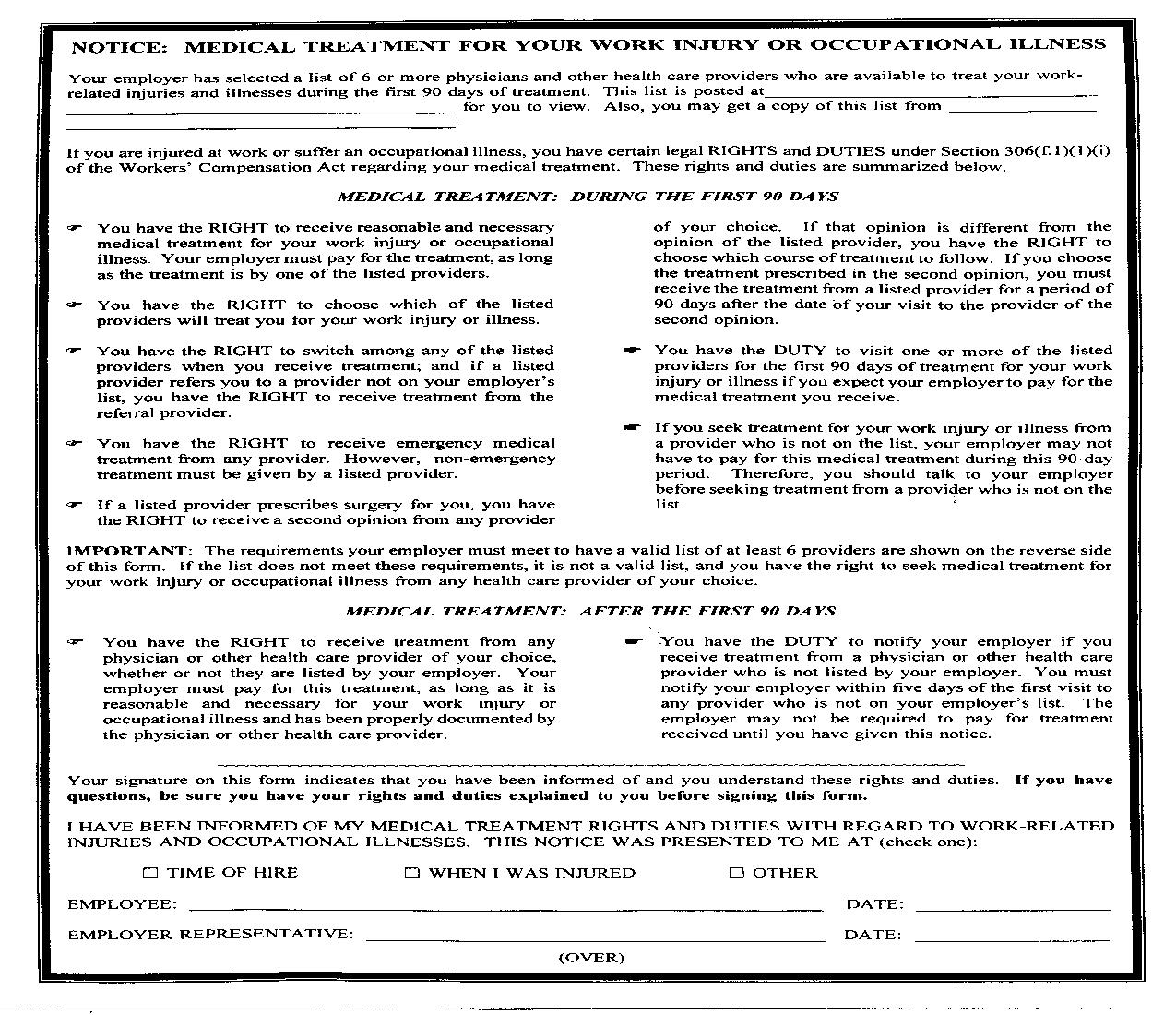 Notice Medical Treatment For Work Injury Or Occupational Illness | Pdf Fpdf Doc Docx | Pennsylvania