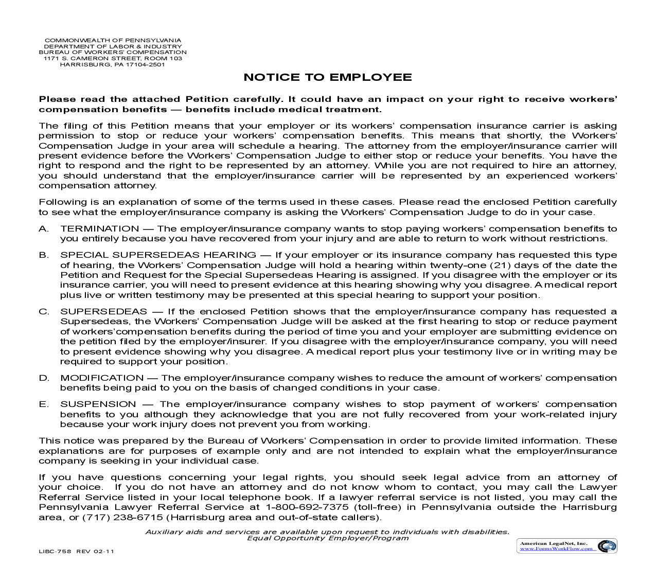 Notice To Claimant {LIBC-758} | Pdf Fpdf Doc Docx | Pennsylvania