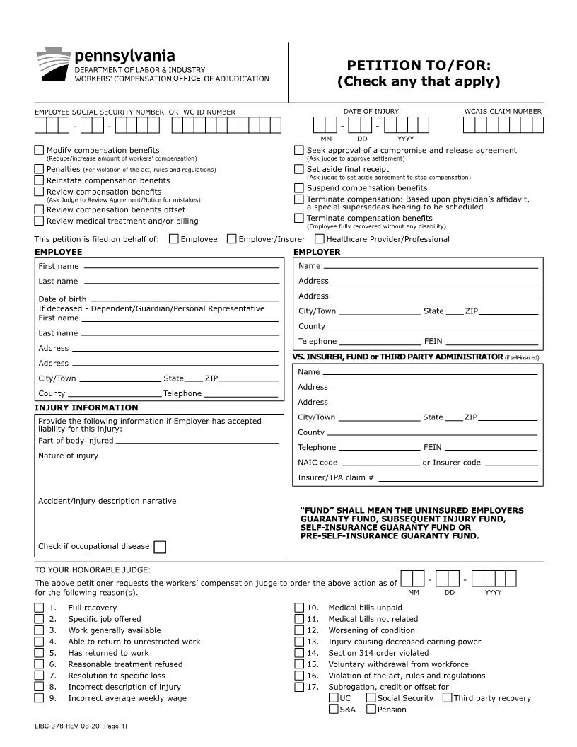Petition To {LIBC-378} | Pdf Fpdf Docx | Pennsylvania