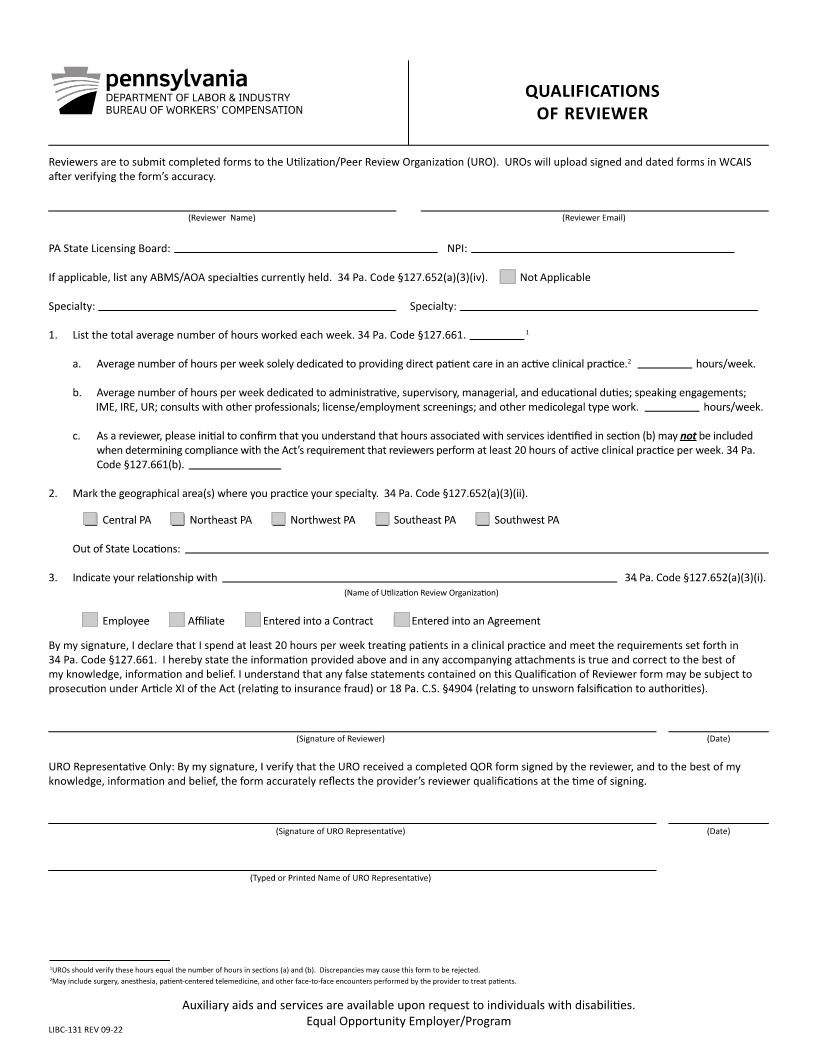 Qualifications Of Reviewer {LIBC-131} | Pdf Fpdf Docx | Pennsylvania