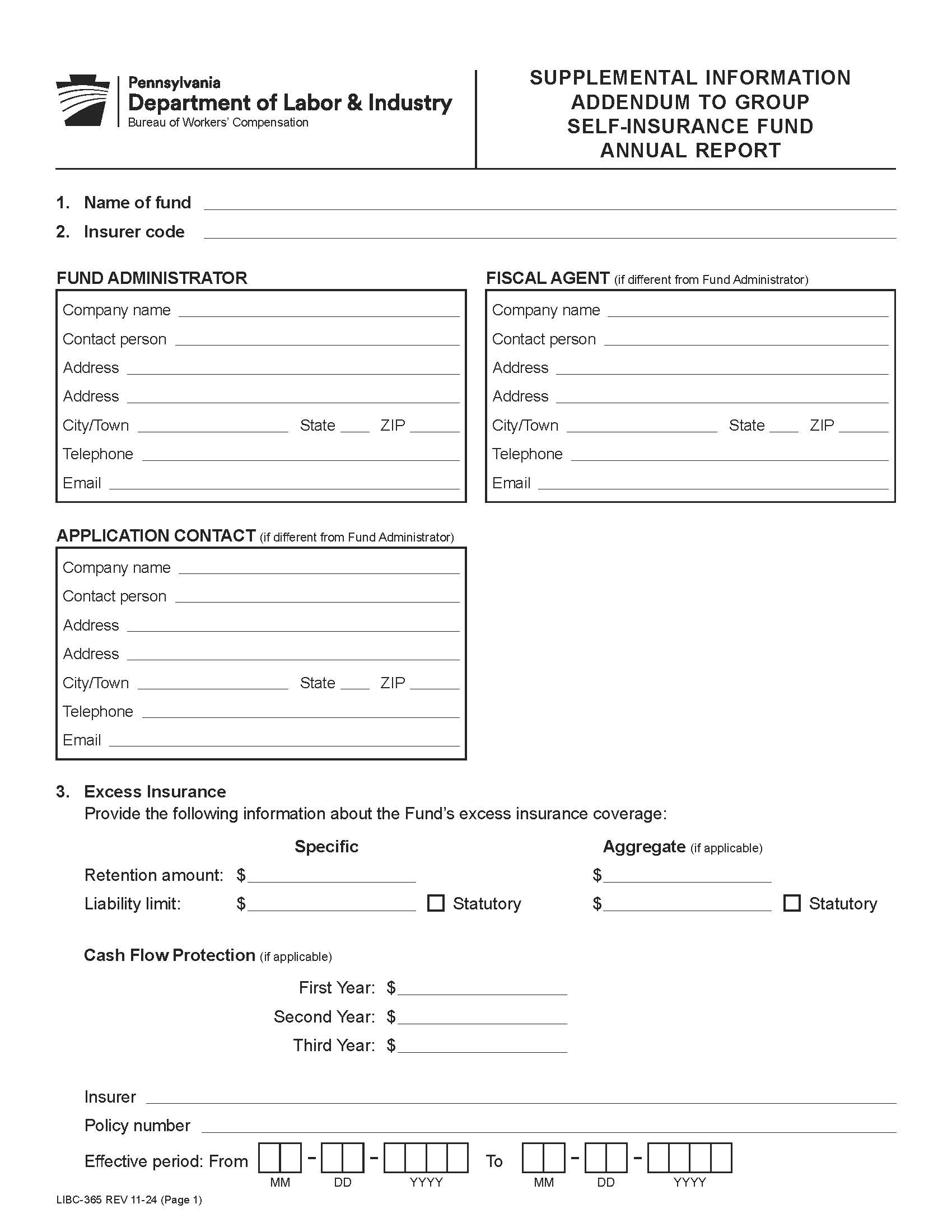 Supplemental Information Addendum To Group Self-Insurance Fund Annual Report {LIBC-365} | Pdf Fpdf Docx | Pennsylvania