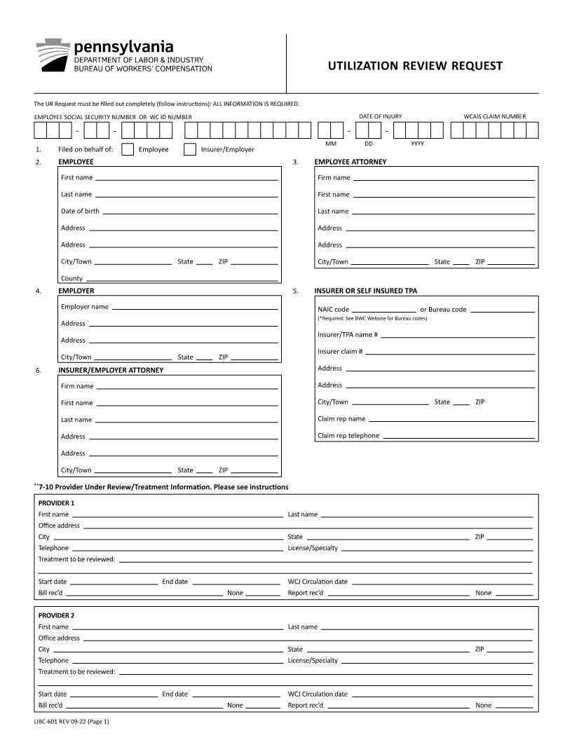 Utilization Review Request {LIBC-601} | Pdf Fpdf Docx | Pennsylvania