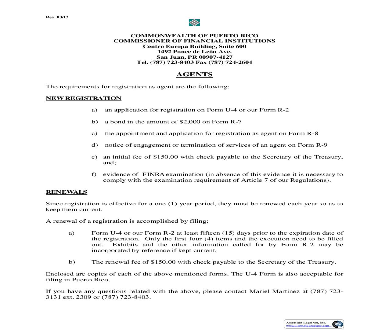 Application For Registration Renewal Or Amendment To An Application Of An Agent {R2} | Pdf Fpdf Doc Docx | Puerto Rico