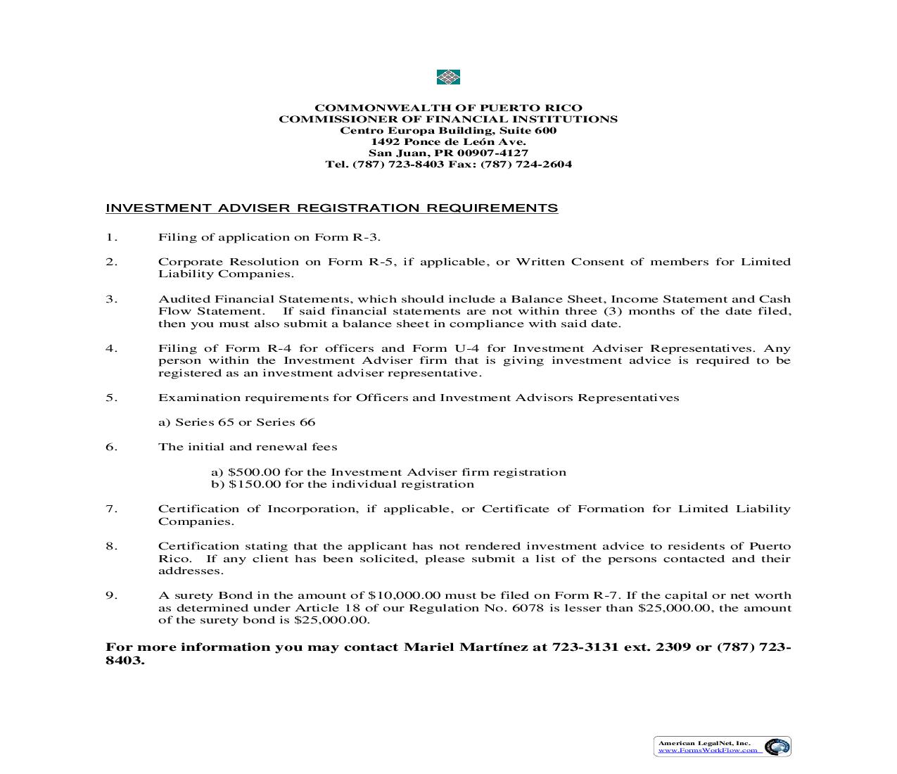 Application For Registration Renewal Or Amendment To An Application Of Investment Adviser {R3} | Pdf Fpdf Doc Docx | Puerto Rico
