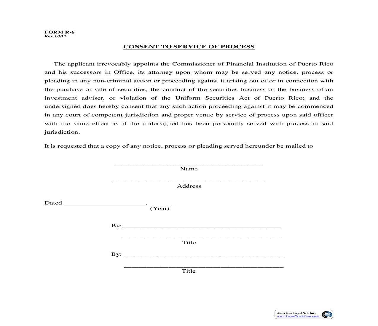 Consent To Service Of Process {R6} | Pdf Fpdf Doc Docx | Puerto Rico