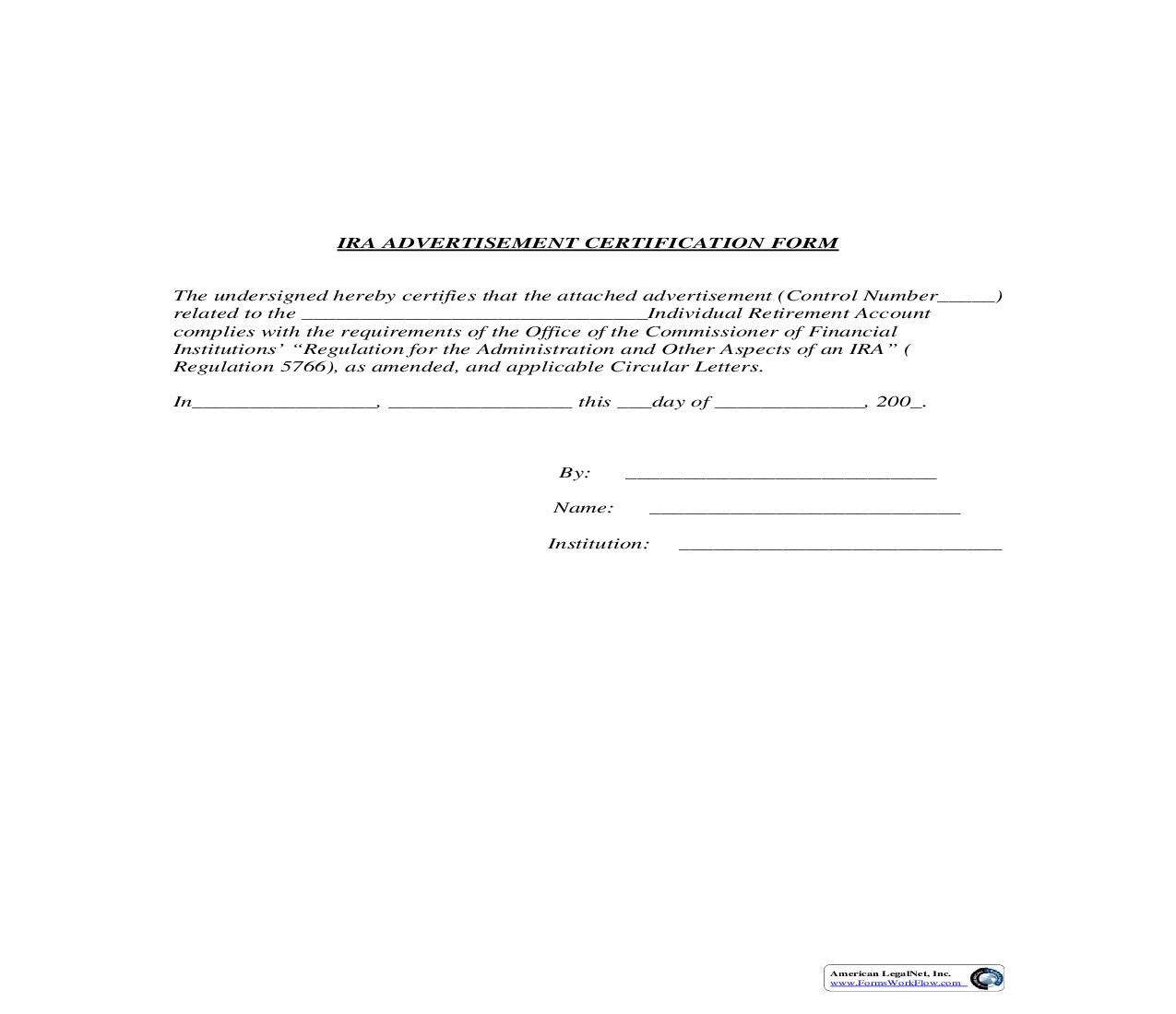 IRA Advertisement Certification Form | Pdf Fpdf Doc Docx | Puerto Rico