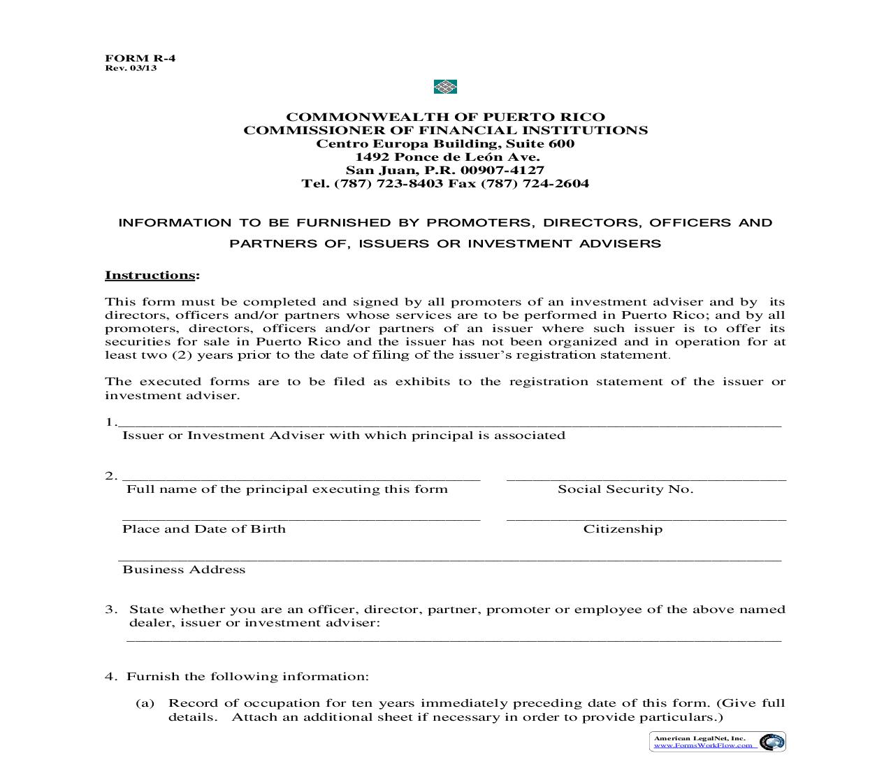 Information To Be Furnished By Promoters Directors Officers And Partners Of Issuers Or Investment Advisers {R4} | Pdf Fpdf Doc Docx | Puerto Rico