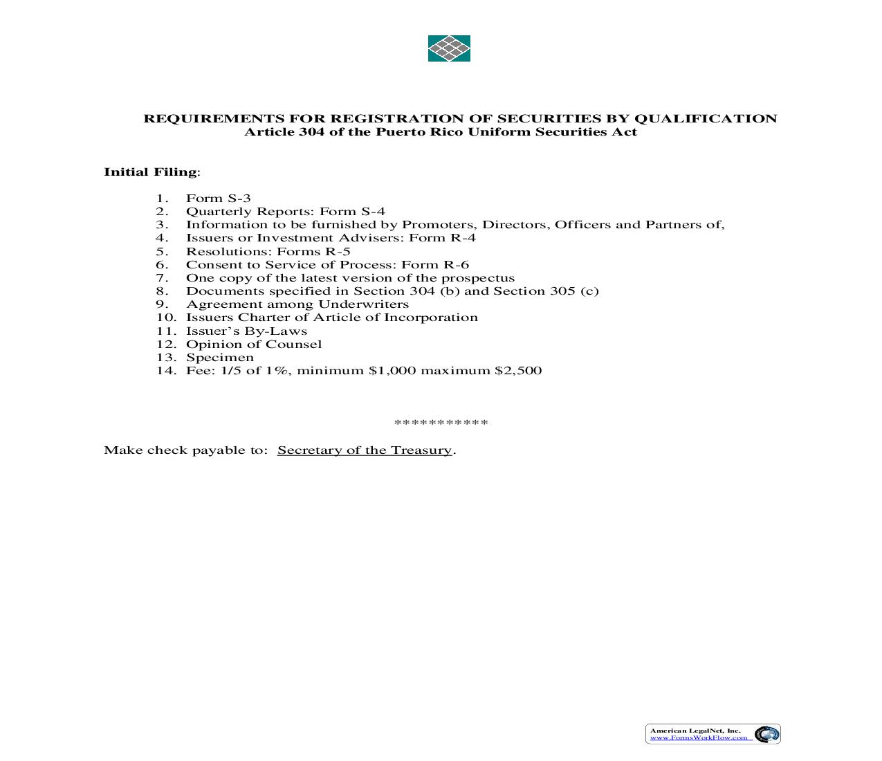 Registration Statement For Registration Of Security By Qualification {S3} | Pdf Fpdf Doc Docx | Puerto Rico