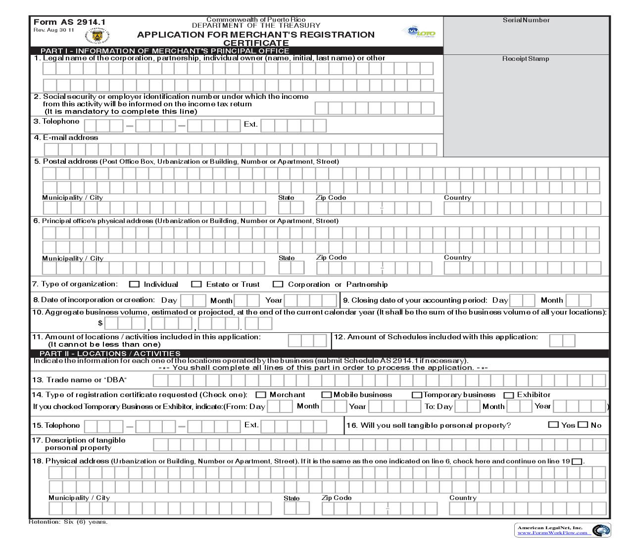 Application For Merchants Registration Certificate And Exemption Certificate {AS 2914.1} | Pdf Fpdf Doc Docx | Puerto Rico