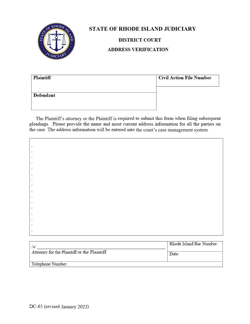 Address Verification {DC-65} | Pdf Fpdf Doc Docx | Rhode Island