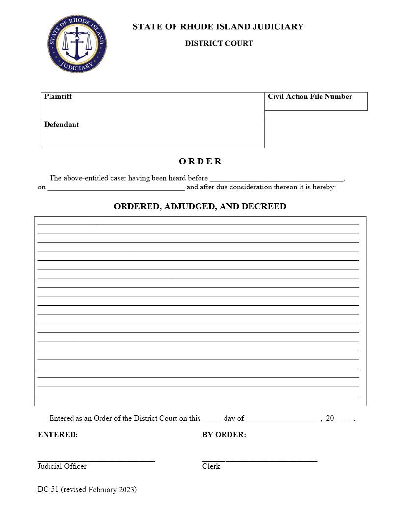 Order {DC-51} | Pdf Fpdf Doc Docx | Rhode Island