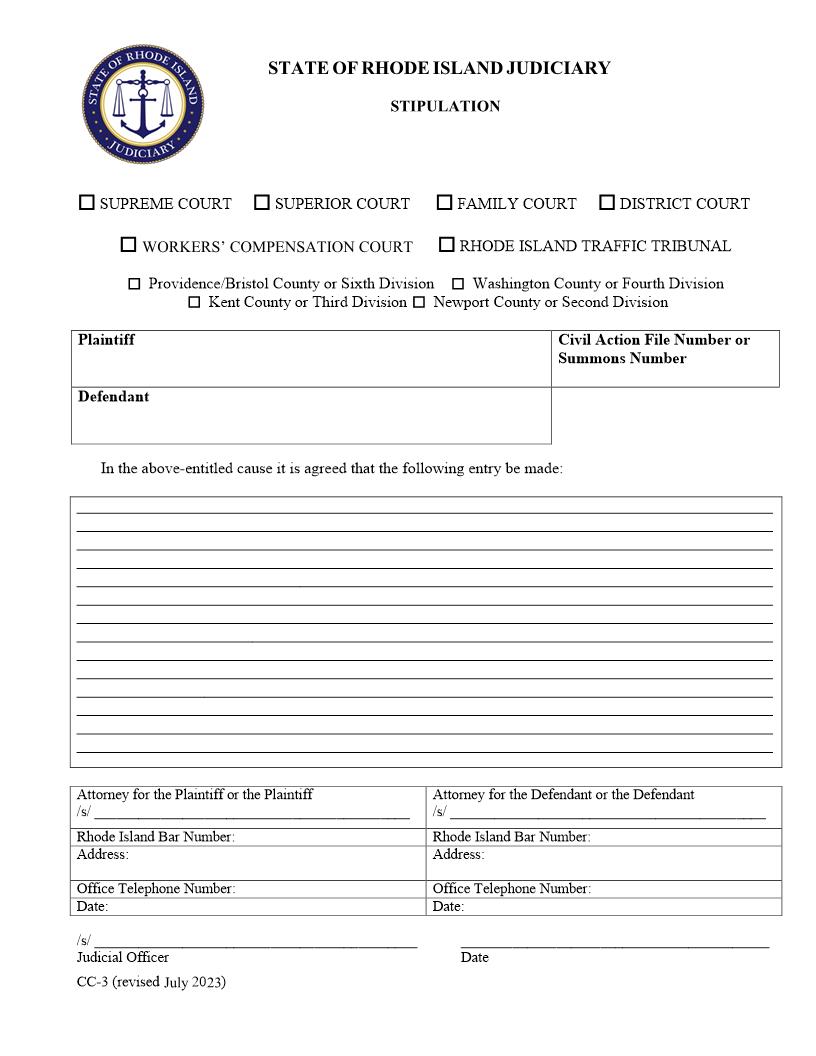 Stipulation {CC-3} | Pdf Fpdf Docx | Rhode Island