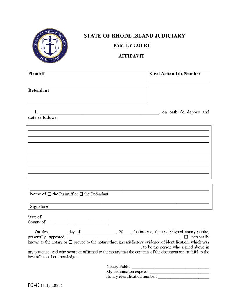 Affidavit {FC-48} | Pdf Fpdf Docx | Rhode Island