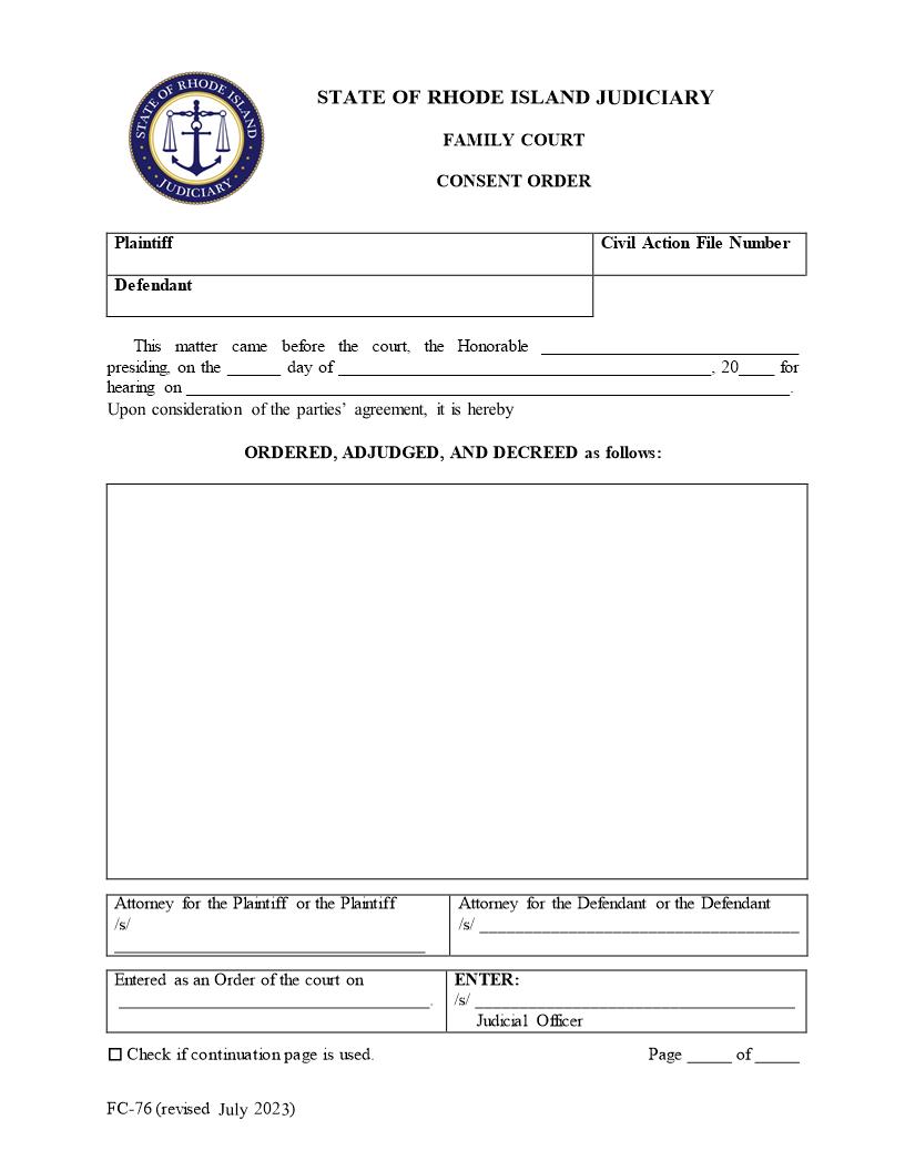 Consent Order {FC-76} | Pdf Fpdf Docx | Rhode Island
