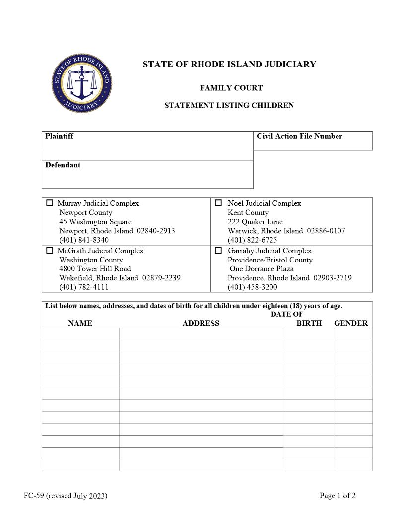 Statement Listing Children {FC-59} | Pdf Fpdf Docx | Rhode Island