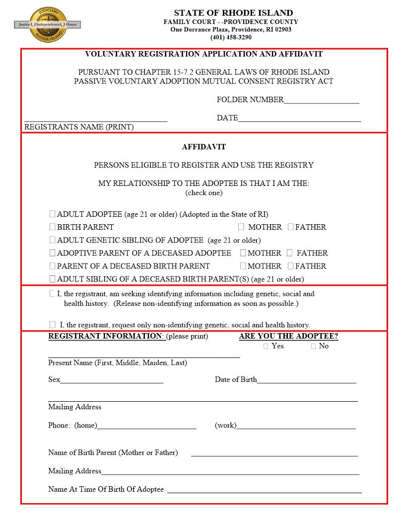 Voluntary Registration Application and Affidavit | Pdf Fpdf Doc Docx | Rhode Island