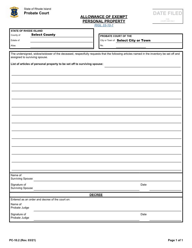 Allowance Of Furniture {PC-10.2} | Pdf Fpdf Docx | Rhode Island